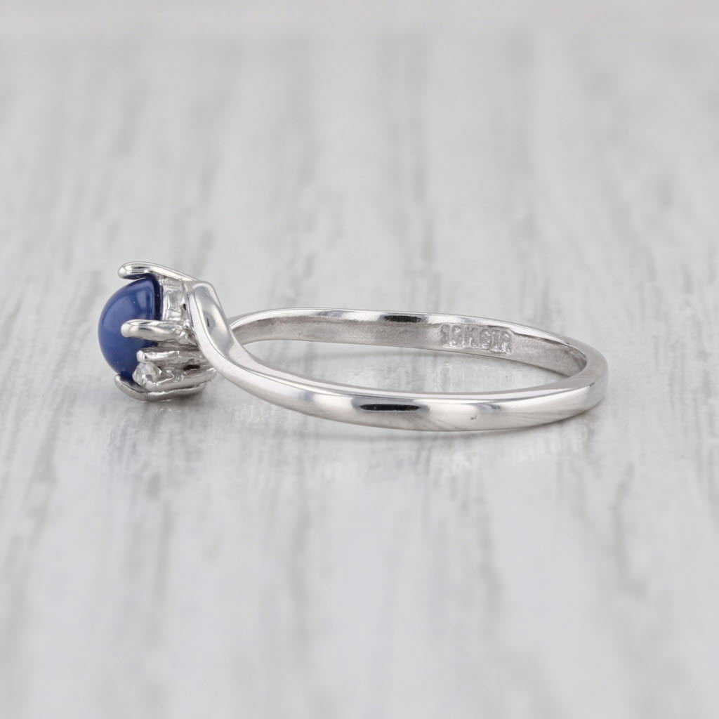 Blue Lab Created Star Sapphire Diamond Ring 10 White Gold Size 7.25