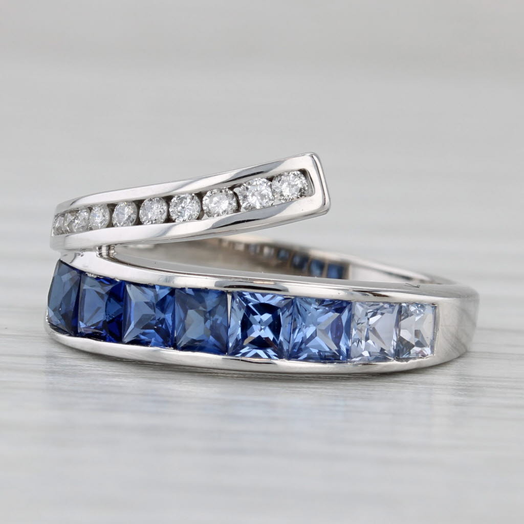 Gray 1.22ctw Lab Created Sapphire Diamond Bypass Ring 10k White Gold Size 7