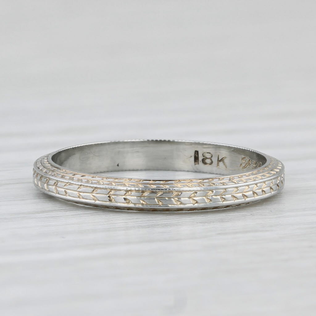 Light Gray Art Deco 1913 Antique Wheat Pattern Band 18k White Gold Size 5.5 Wedding Ring