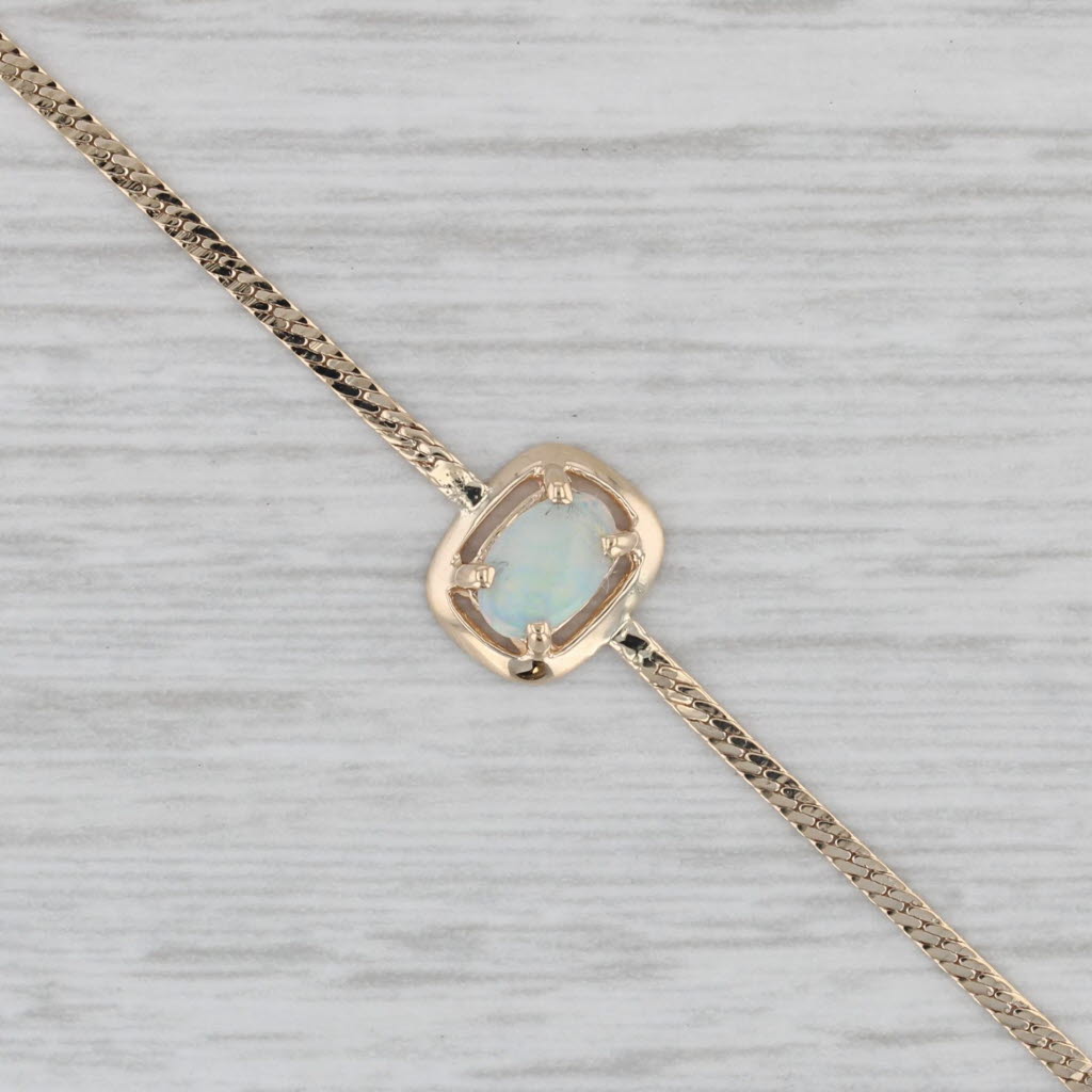 Gray Opal Solitaire Bracelet 14k Yellow Gold 6.75" Herringbone Chain