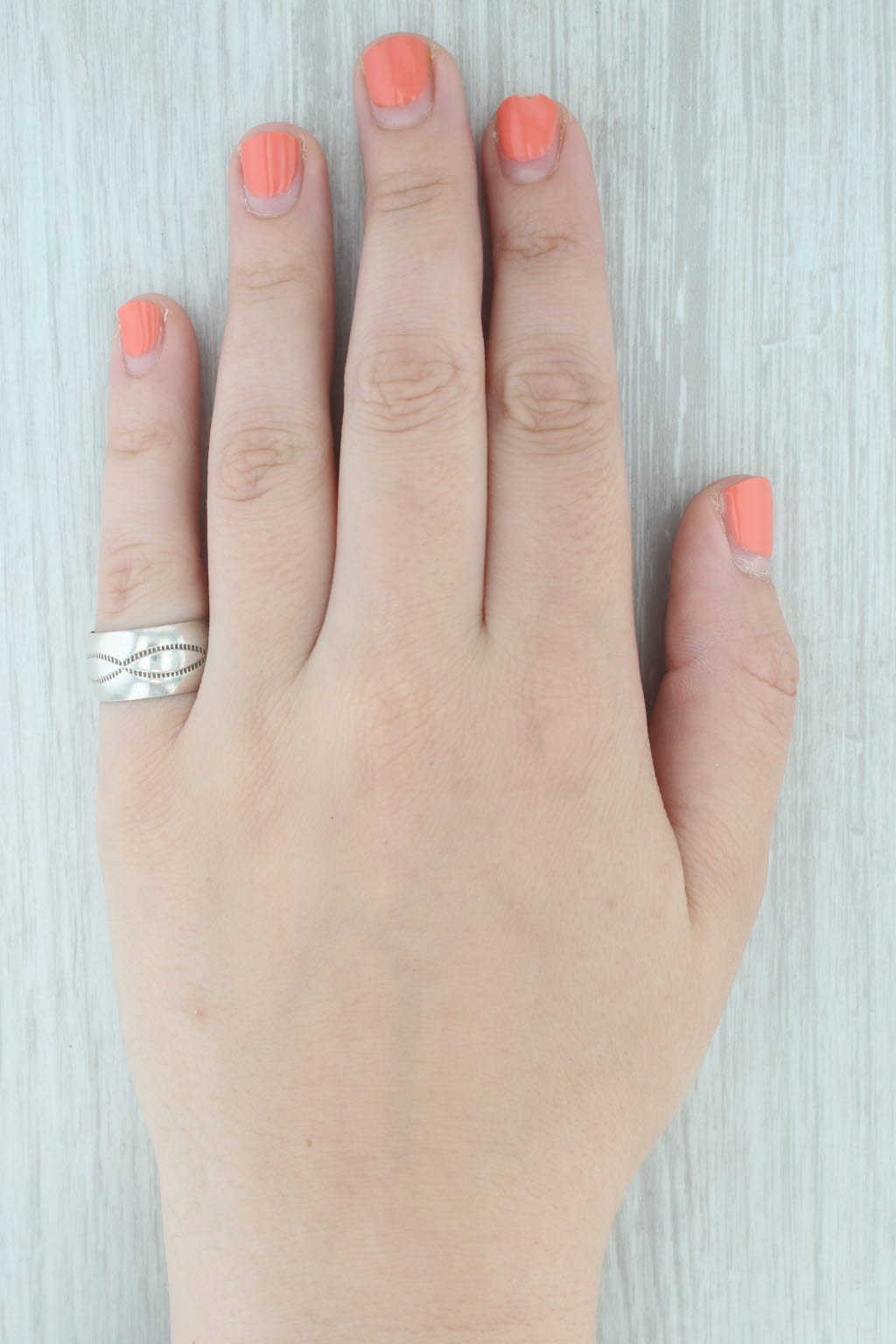 Gray Vintage Stamped Design Ring Sterling Silver Size 7.5 Band Southwestern Jewelry