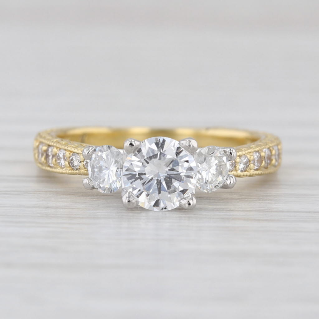 Scott Kay GIA 1.36ctw Diamond 3-Stone Engagement Ring 19k 800 Platinum Size 7