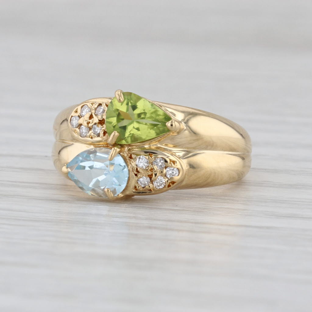 1.58ctw Green Peridot Blue Topaz Diamond Bypass Ring 18k Yellow Gold Size 5.75