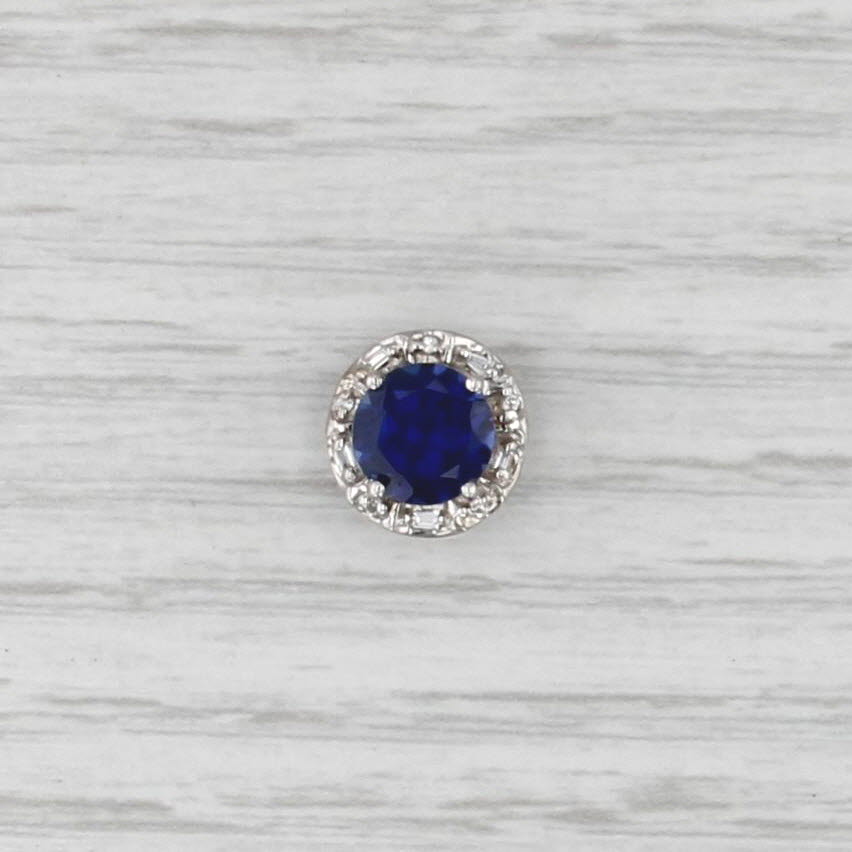 2.30ctw Lab Created Sapphire Diamond Halo Slide Pendant Charm 10k White Gold