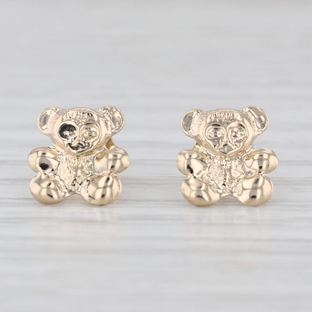 Small Teddybear Stud Earrings 14k Yellow Gold Bear Studs