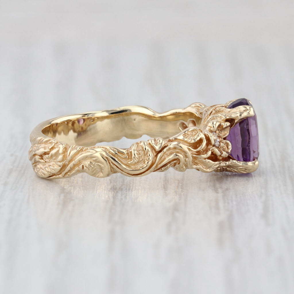 1.74ctw Oval Amethyst Diamond Ornate Ring 14k Yellow Gold Size 8.75-9 Floral