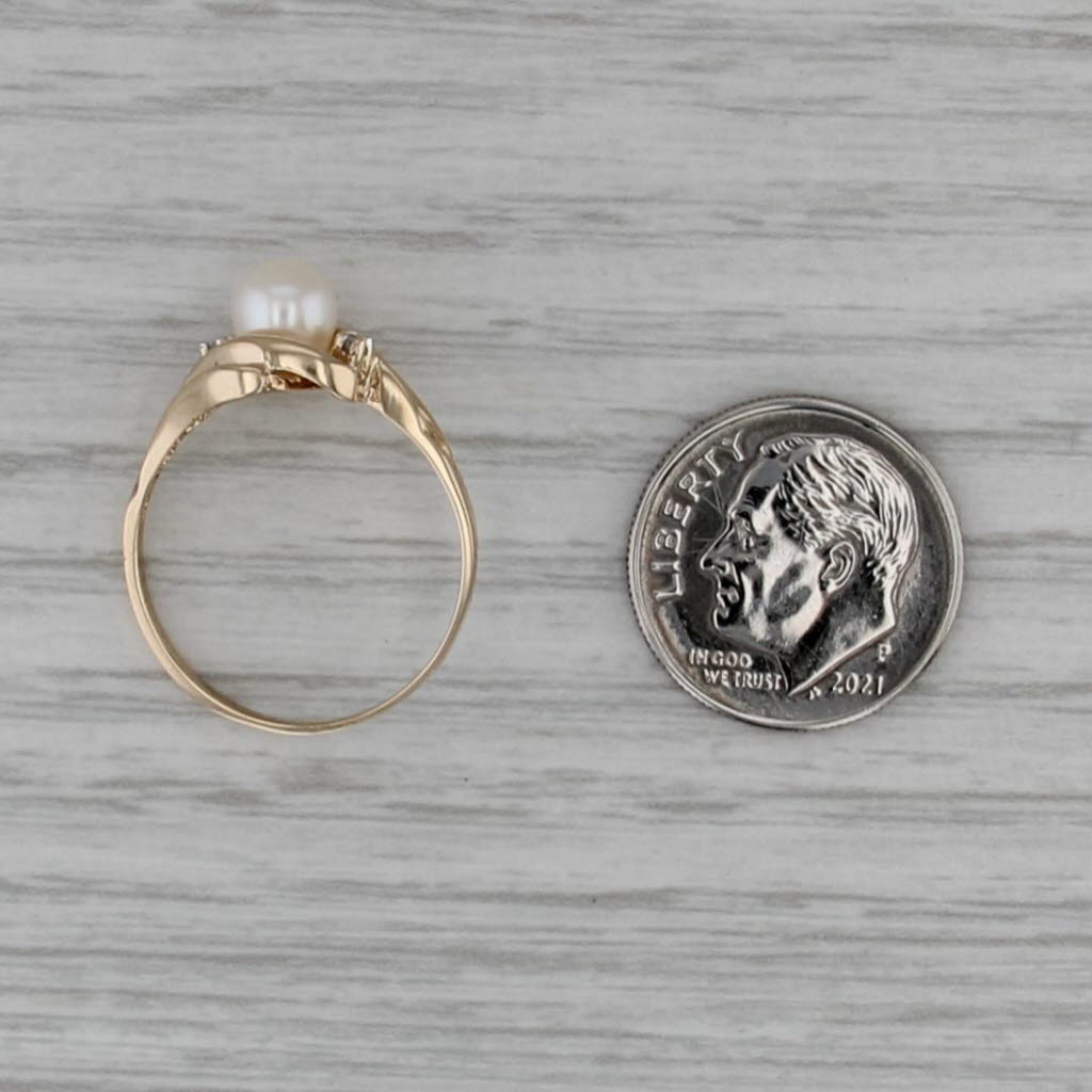 Cultured Pearl Solitaire Ring 10k Yellow Gold Size 7.25 Diamond Accent