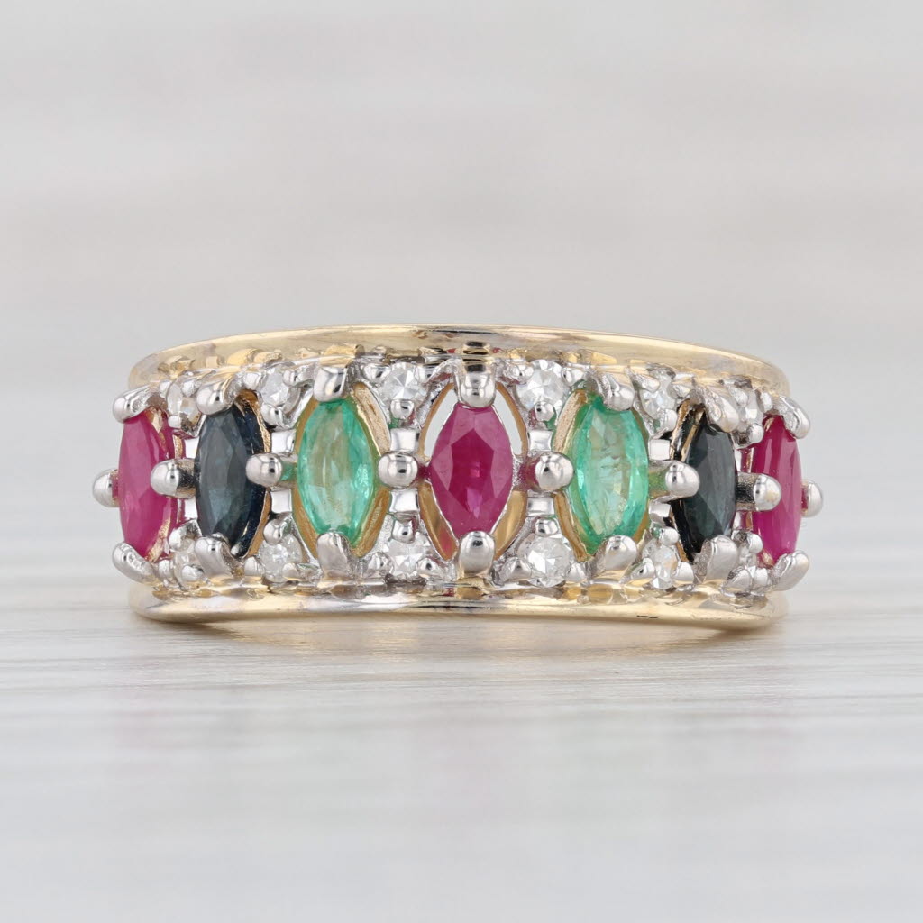 Light Gray 1.42ctw Sapphire Ruby Emerald Diamond Ring 14k Yellow Gold Size 7