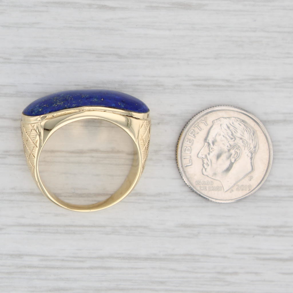 Light Gray Blue Lapis Lazuli Saddle Ring 18k Yellow Gold Size 7.25 Oval Cabochon