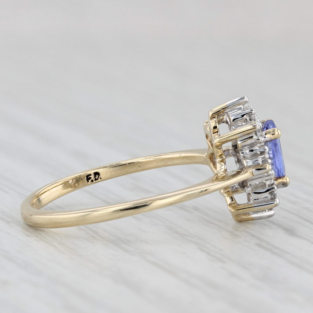 Light Gray 0.54ctw Oval Tanzanite Diamond Halo Ring 10k Yellow Gold Size 6.75 Engagement