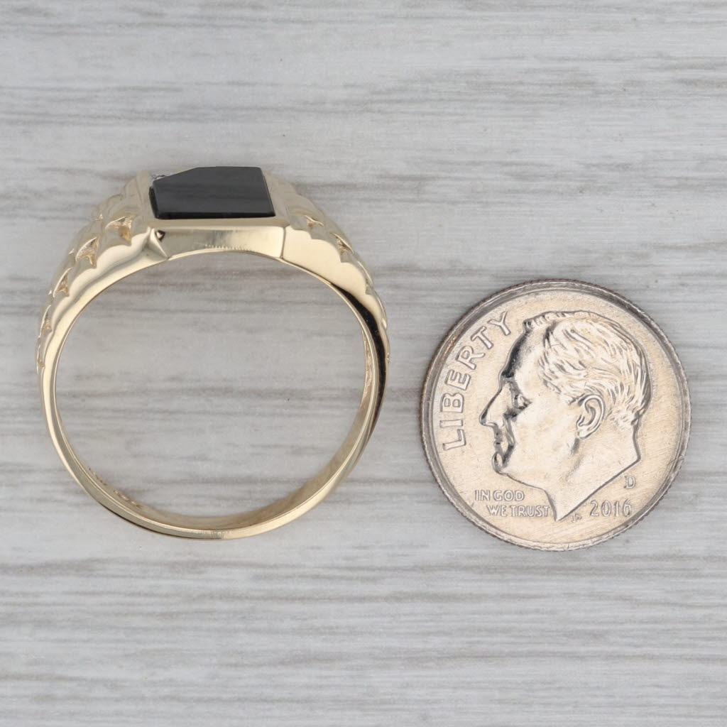 Men's Onyx Ring 10k Yellow Gold Size 10.5 Diamond Accent