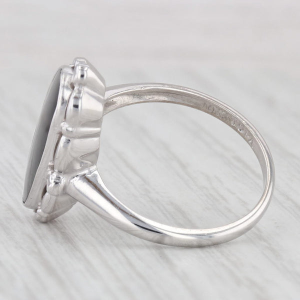 Light Gray Onyx Oval Solitaire Ring 10k White Gold Size 6