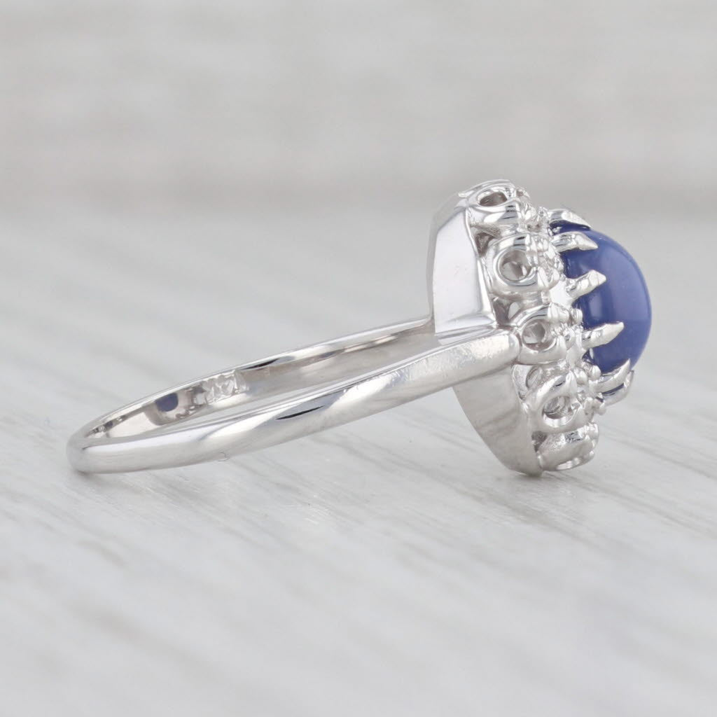 Light Gray Linde Blue Ridge Star Lab Created Sapphire Diamond Halo Ring 14k Gold Size 5.75