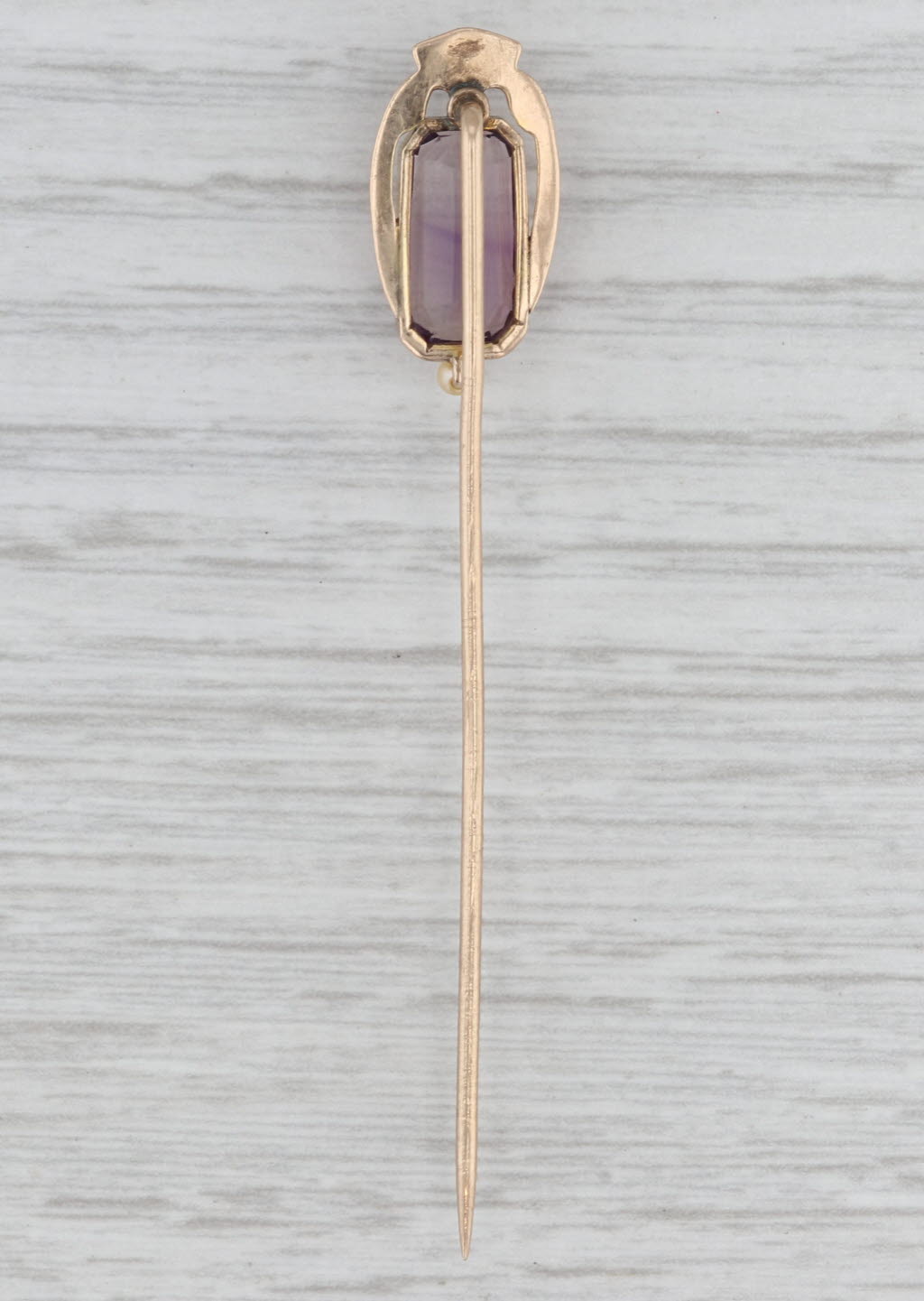 Vintage Amethyst Seed Pearl Stickpin 10k Yellow Gold