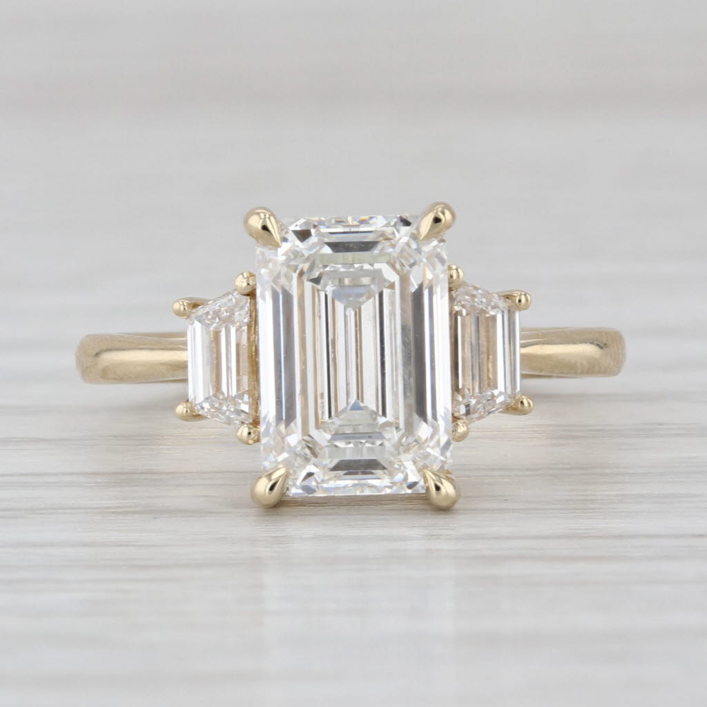 New IGI 3.54ctw Emerald Cut Lab Grown Diamond Engagement Ring 14k Yellow Gold
