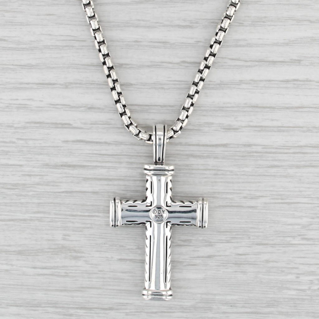 0.52ctw Black Diamond Chevron Cross Pendant Necklace Sterling Silver 22"