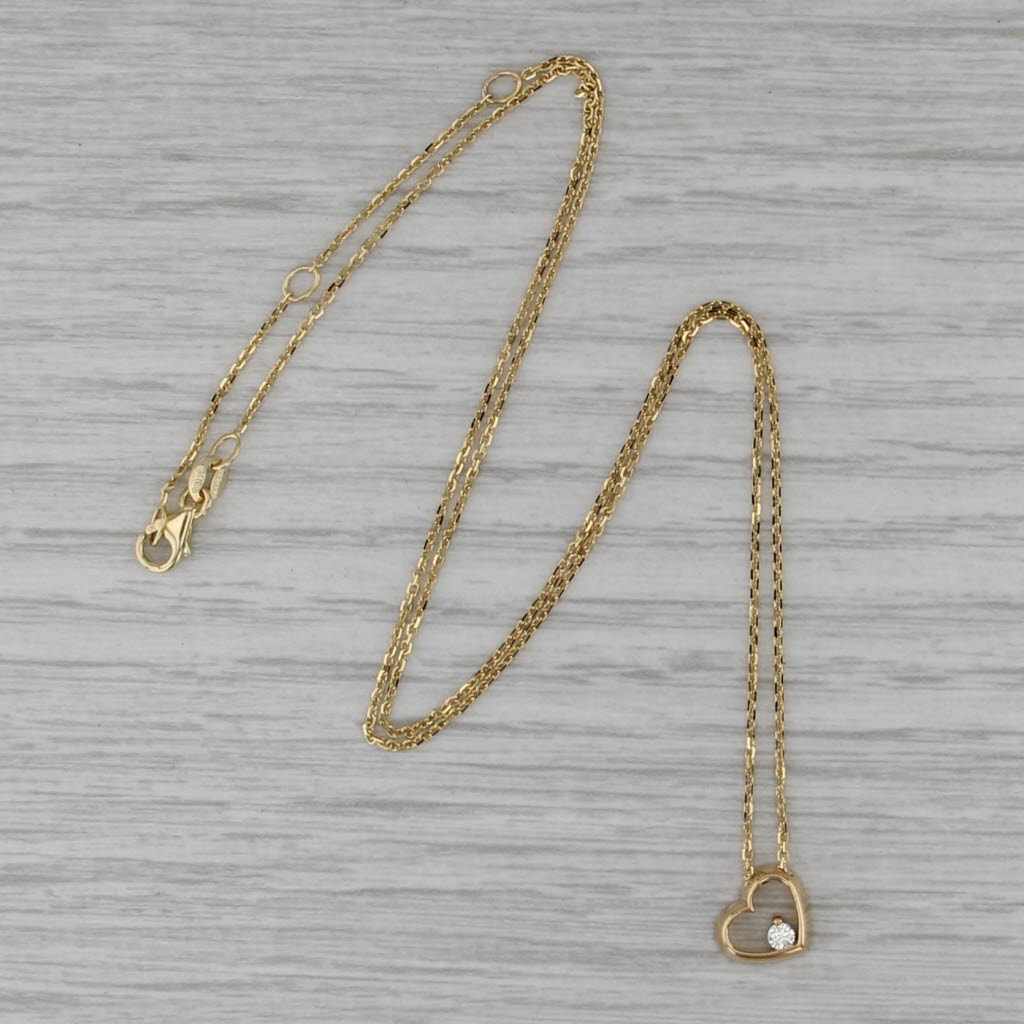 Small Diamond Heart Pendant Necklace 18k Yellow Gold 16" 17" 18" Cable Chain