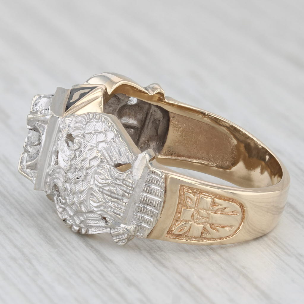 Light Gray Diamond Scottish Rite Ring 10k Gold Yod 14th 32nd Degree Eagle Masonic Sz 9.75