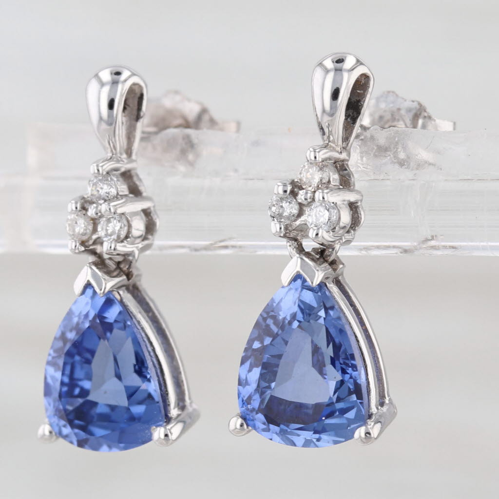 3.07ctw Lab Created Sapphire Diamond Teardrop Earrings 10k White Gold Drops
