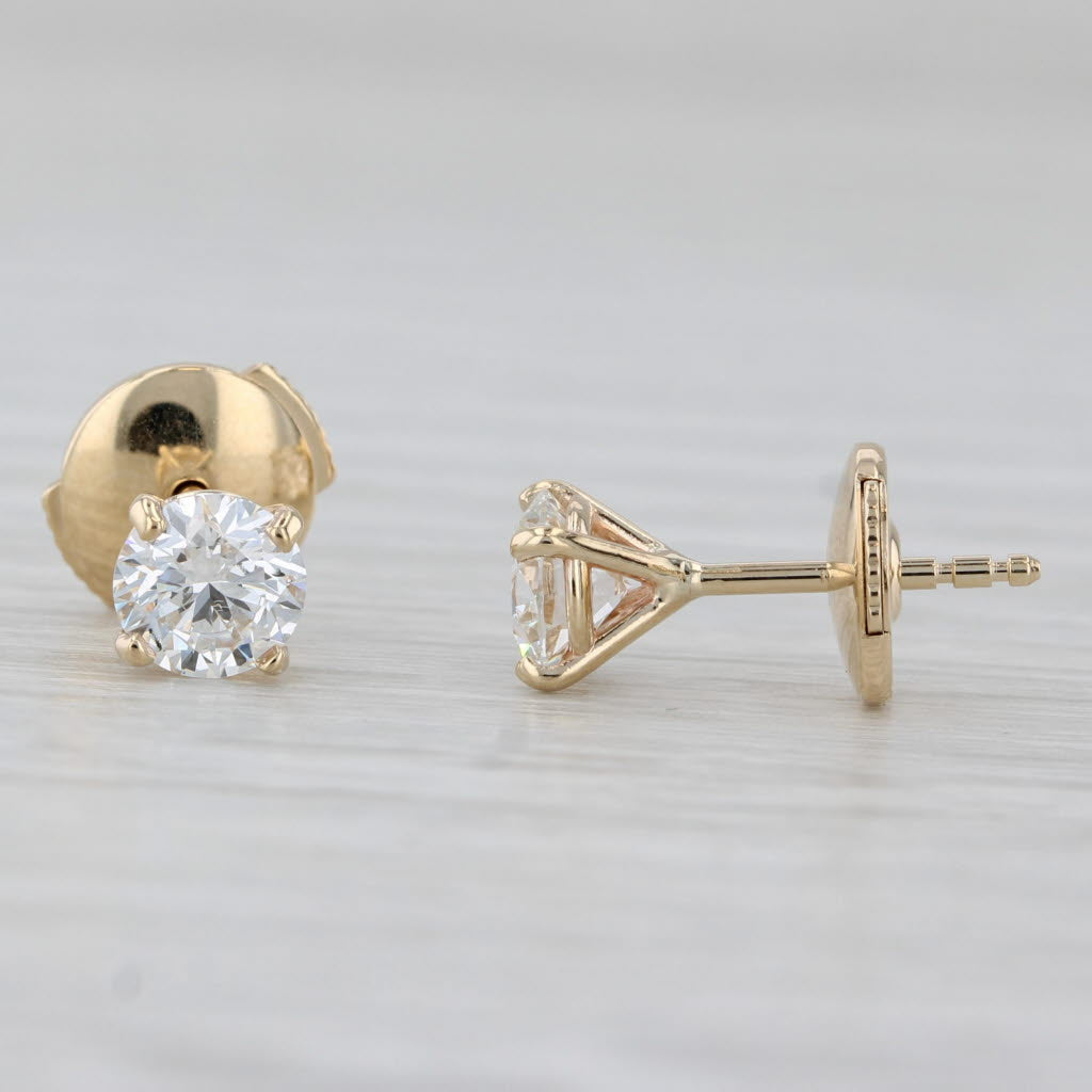 Gray New 1.03ctw Lab Grown Diamond Stud Earrings 14k Gold F VS1 Round Solitaires