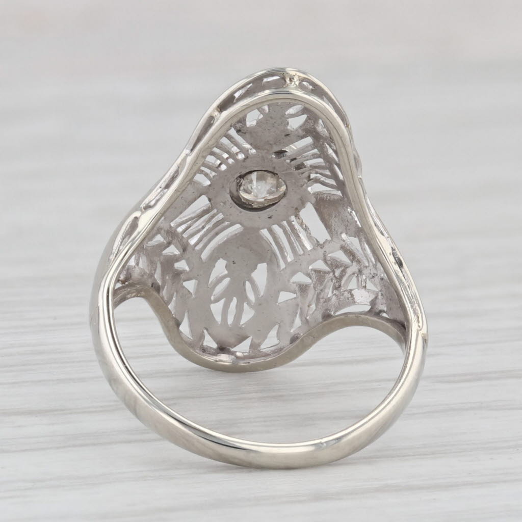Light Gray 0.23ct Diamond Solitaire Filigree Ring 14k White Gold Size 3.5 Vintage Art Deco