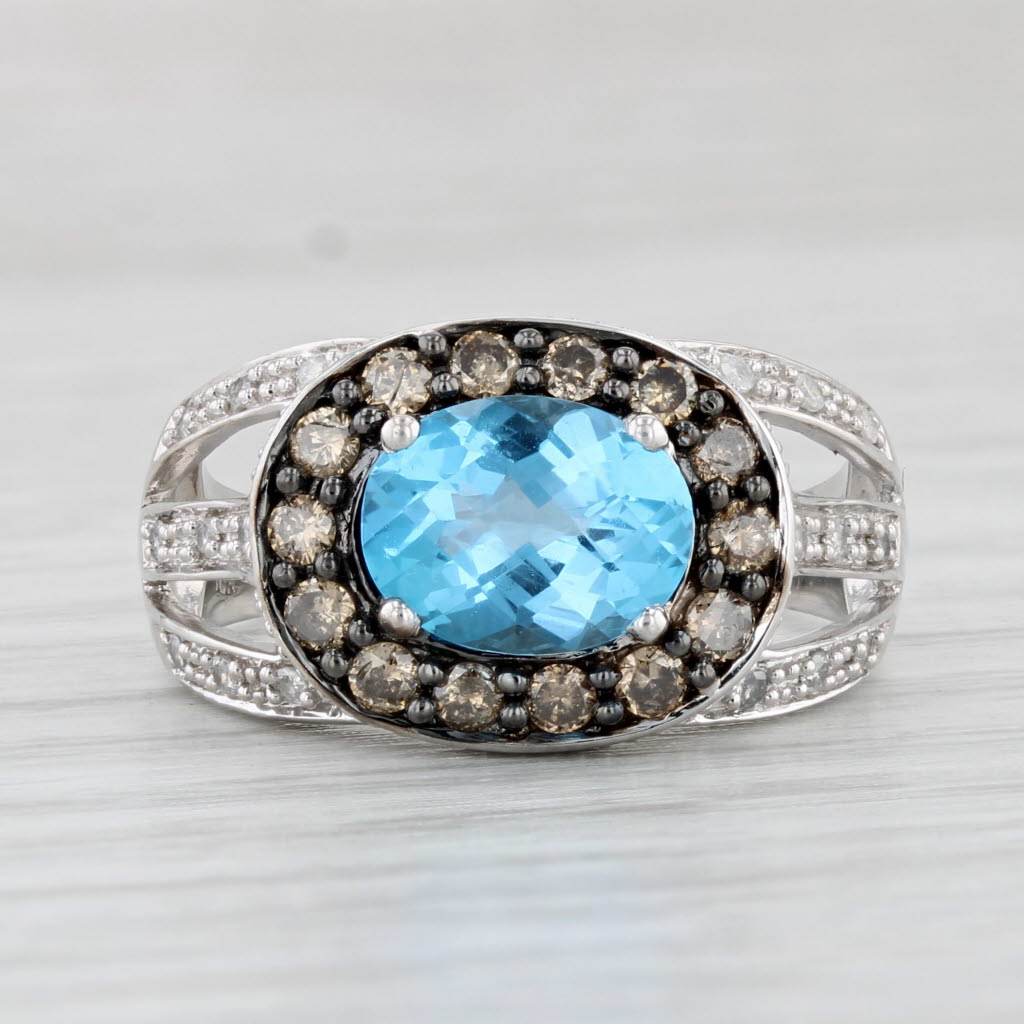 Light Gray 2.79ctw Oval Blue Topaz Diamond Halo Ring 10k White Gold Size 8.25 Cocktail