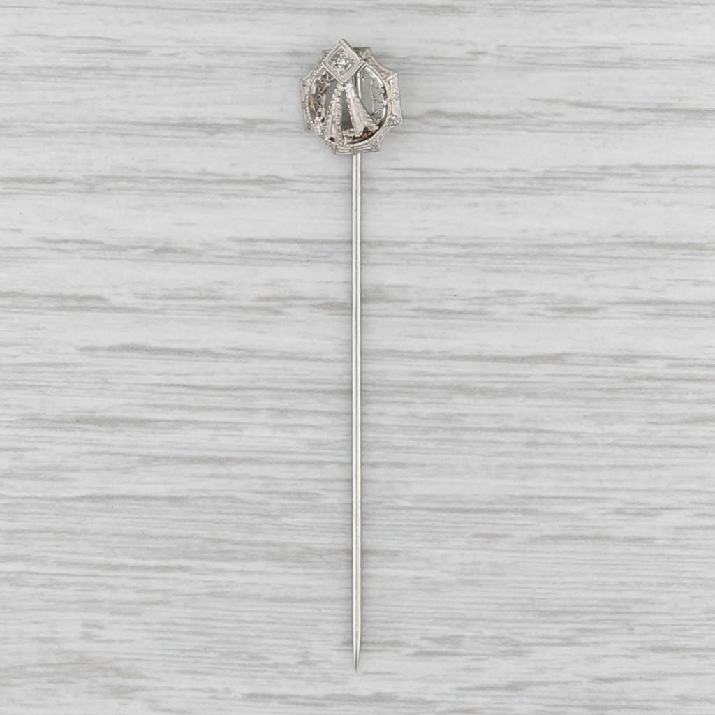 Vintage Diamond Stickpin 14k White Gold Filigree
