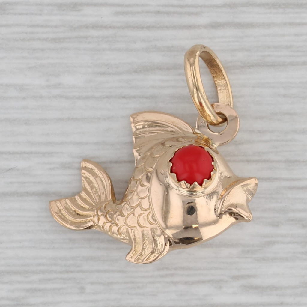 Gray Vintage Coral Fish Charm 18k Yellow Gold Pendant Nautical Jewelry