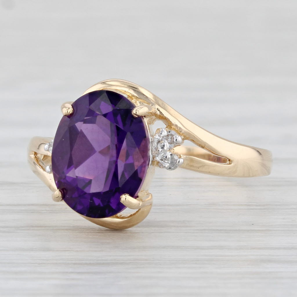 Light Gray 2ct Amethyst Bypass Ring 14k Yellow Gold Size 6 Oval Solitaire Diamond Accents