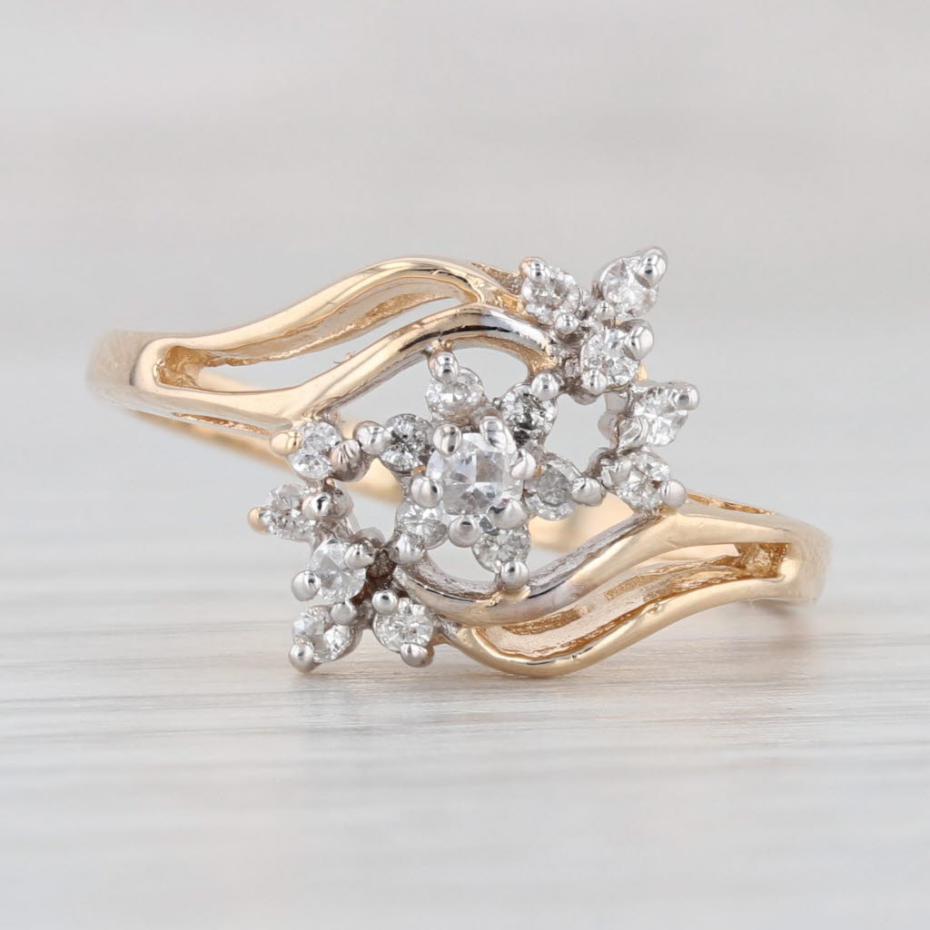 Light Gray 0.20ctw Diamond Flower Clusters Ring 14k Yellow Gold Size 7