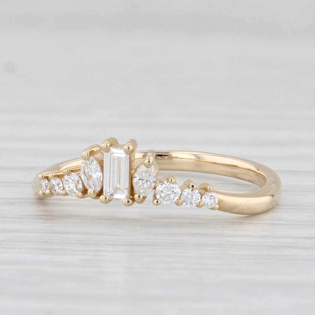 Light Gray New 0.28ctw Diamond Contoured Ring 14k Yellow Gold Guard Wedding Band Stackable
