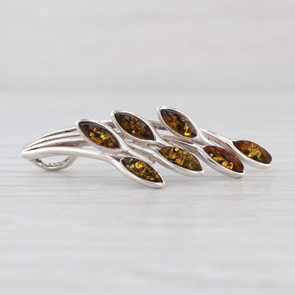 Floral Amber Statement Pendant Sterling Silver