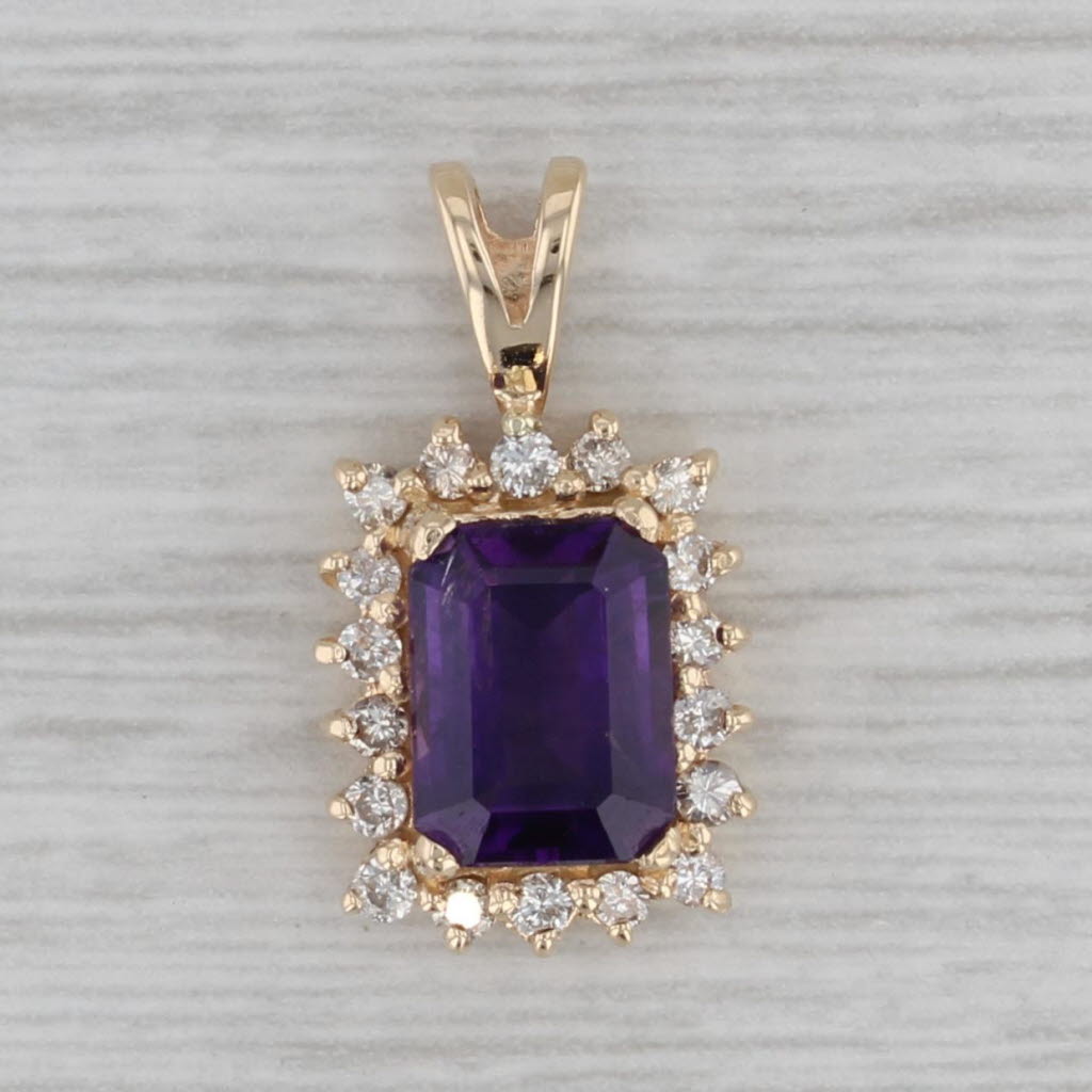 Gray 1.66ctw Amethyst Diamond Halo Pendant 14k Yellow Gold