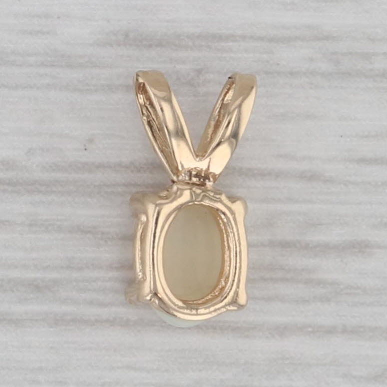 Gray Oval Opal Solitaire Pendant 14k Yellow Gold Small Drop