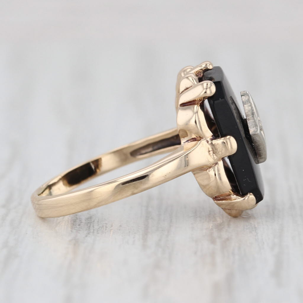 Vintage Diamond Onyx Signet Ring 10k Yellow Gold Size 5