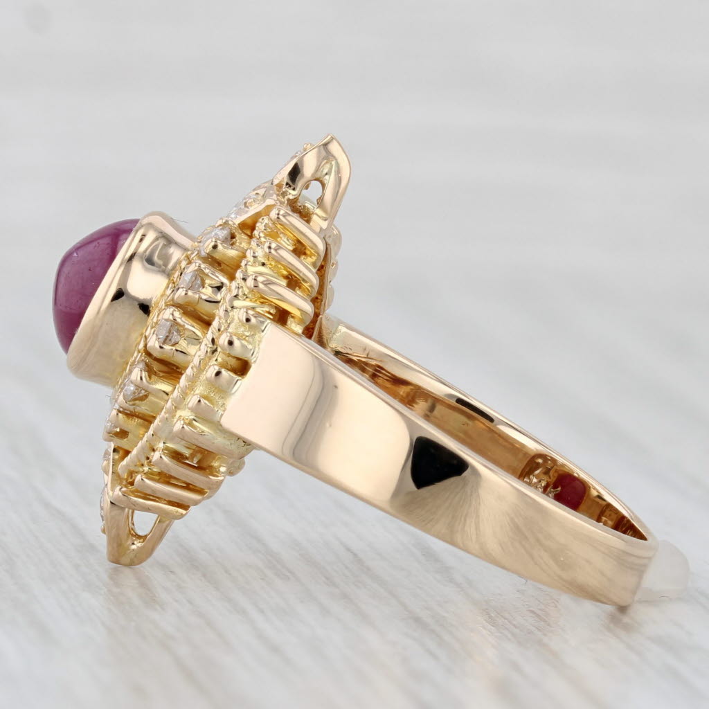 Light Gray Ruby Diamond Halo Ring 18k Yellow Gold Size 6.5 Vintage Cocktail