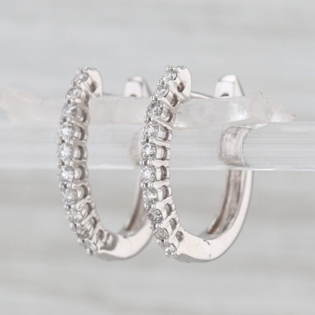 0.30ctw Diamond Hoop Earrings 14k White Gold Snap Top Hinged Hoops