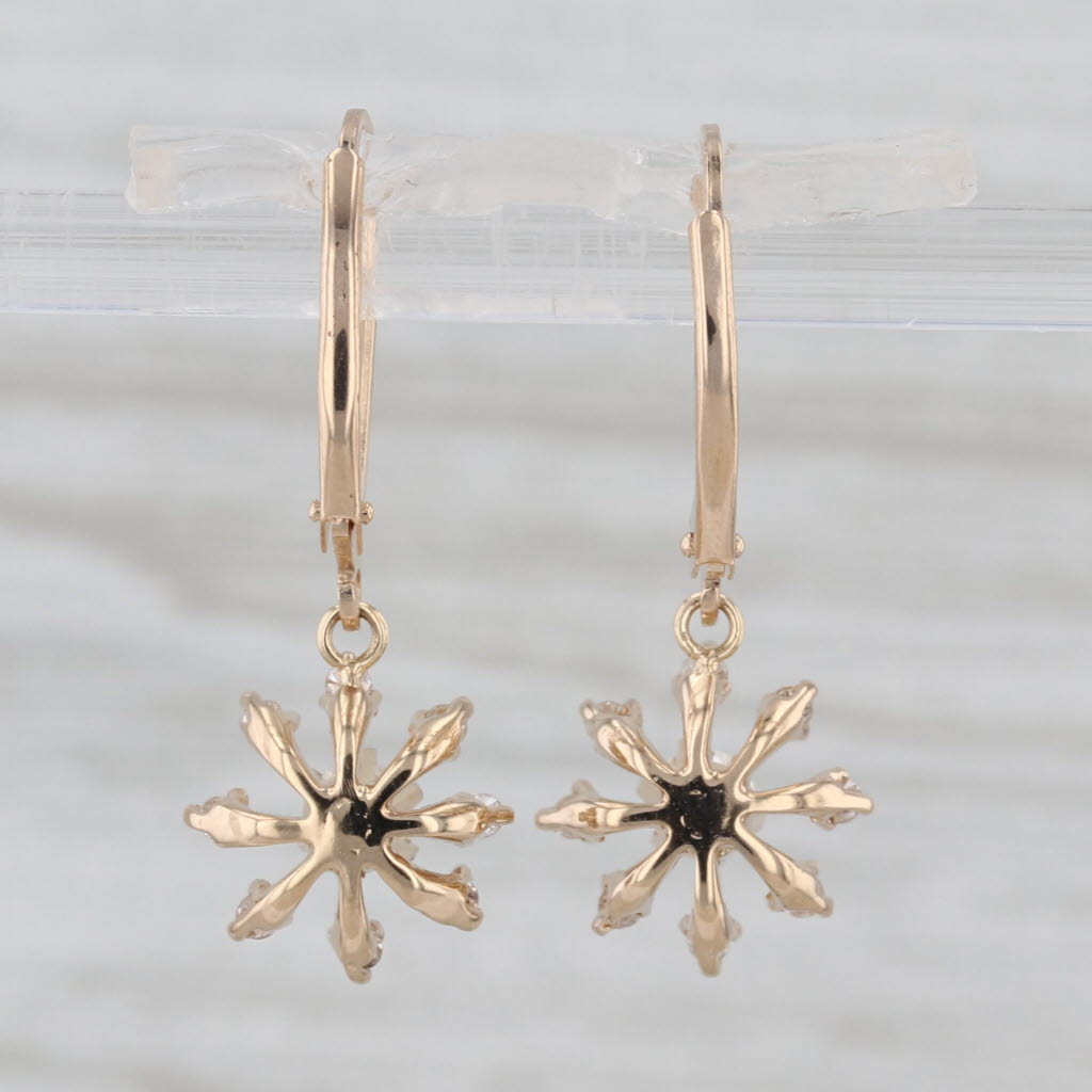0.42ctw Diamond Flower Dangle Earrings 14k Yellow Gold Lever Backs