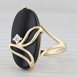 Vintage Oval Onyx Flower Signet Ring 10k Yellow Gold Size 7