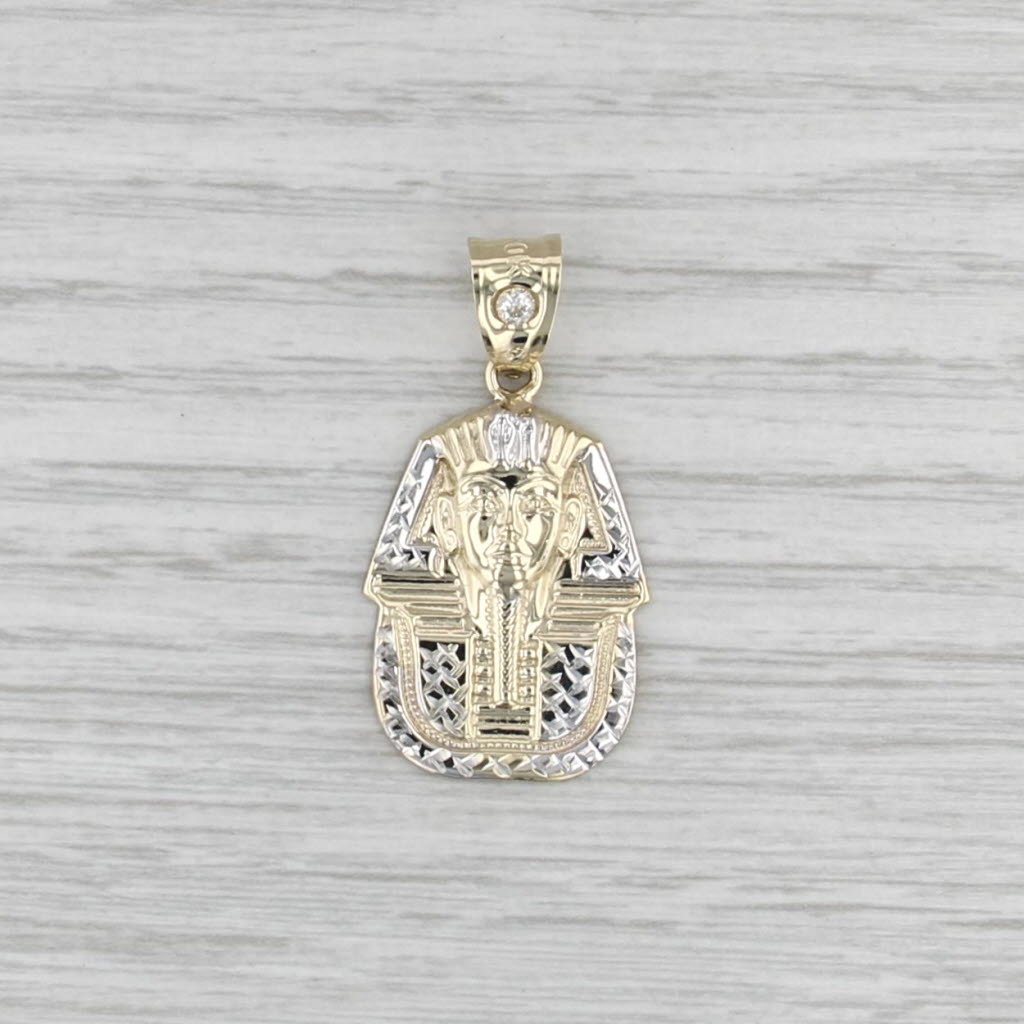 Egyptian Pharaoh Pendant 10k Yellow White Gold Cubic Zirconia Statement
