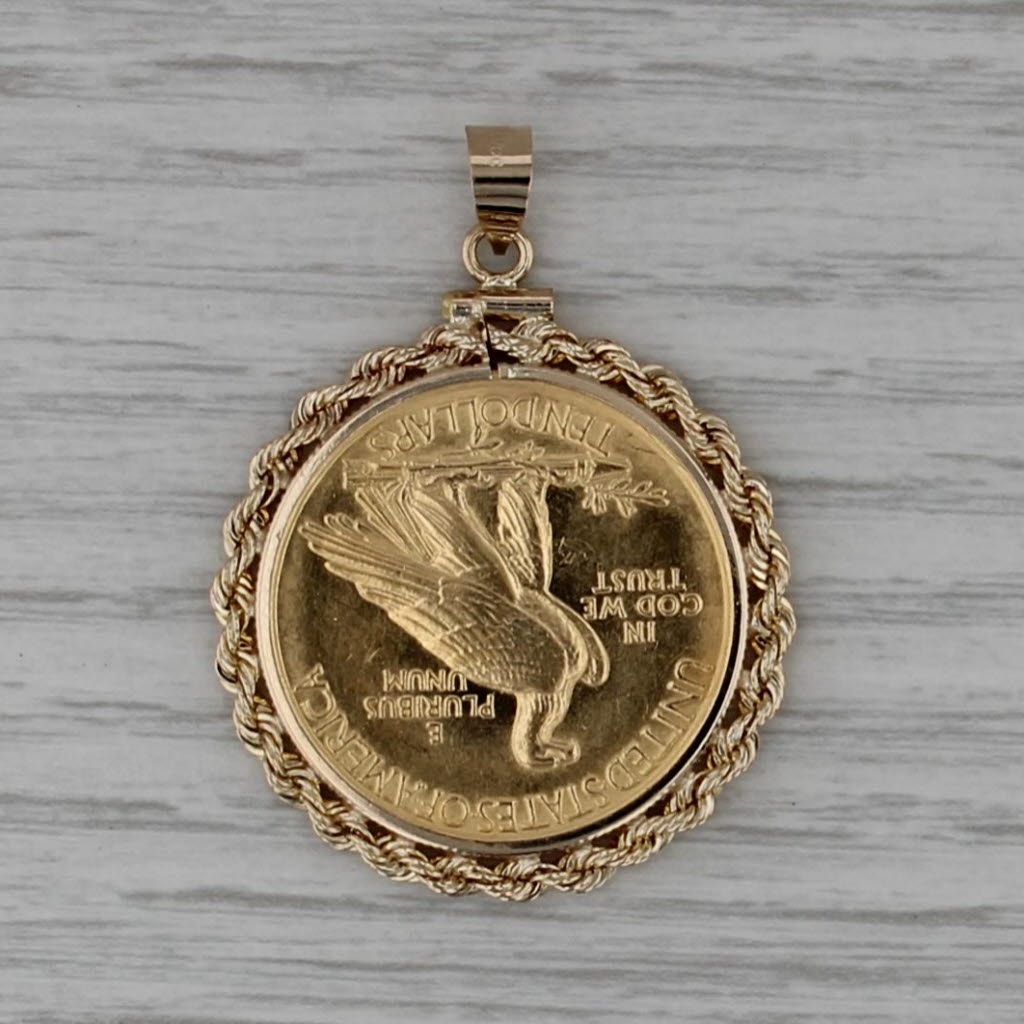 1912 American Gold Eagle Coin Pendant 14k 900 Gold 10 Dollars Indian Head