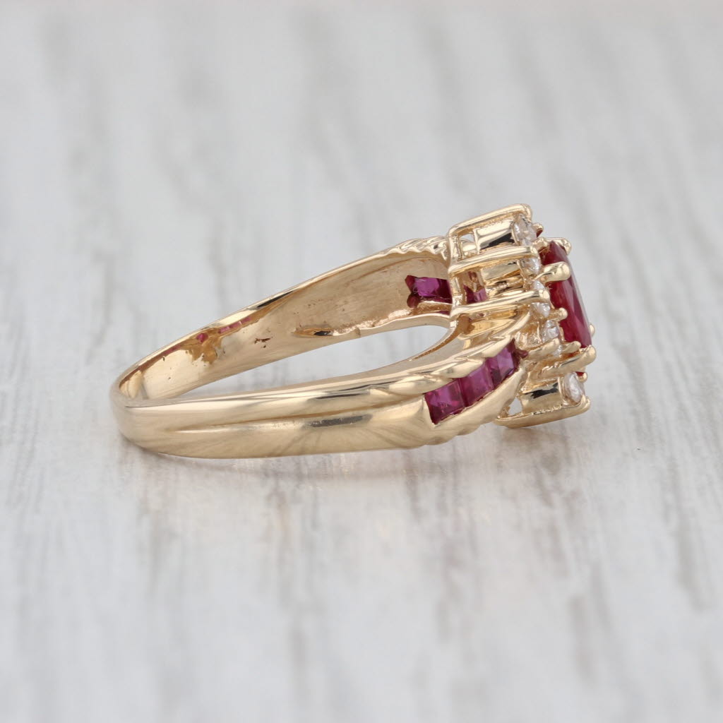 0.88ctw Oval Ruby Diamond Halo Ring 14k Yellow Gold Size 5.5