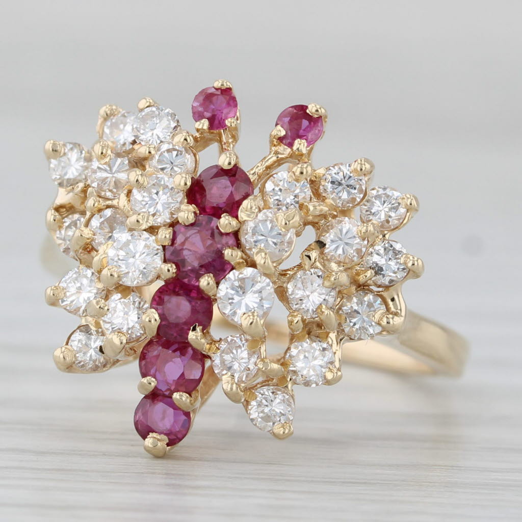 Gray 1.30ctw Diamond Ruby Cluster Butterfly Ring 14k Yellow Gold Size 7.5 Cocktail