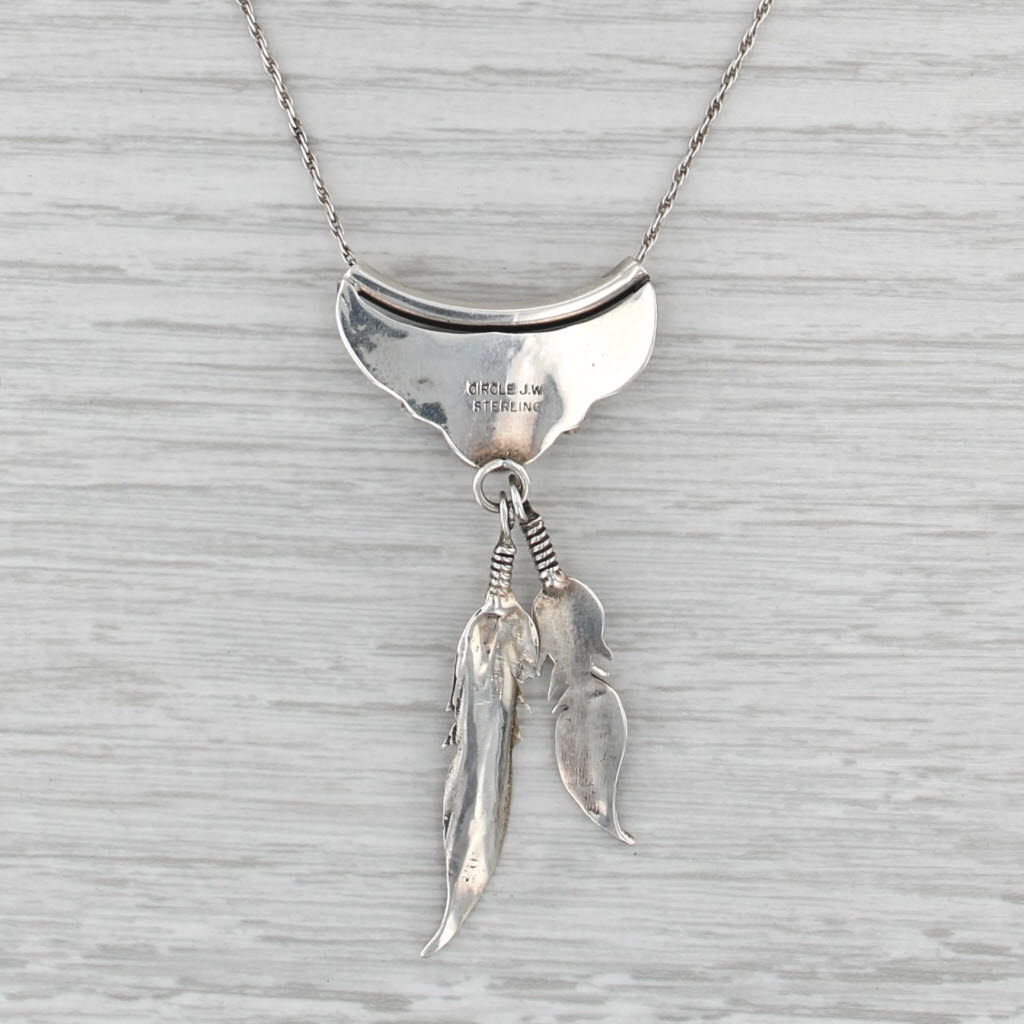 Vintage Navajo Native American Shell Pendant Necklace Sterling Silver 19"