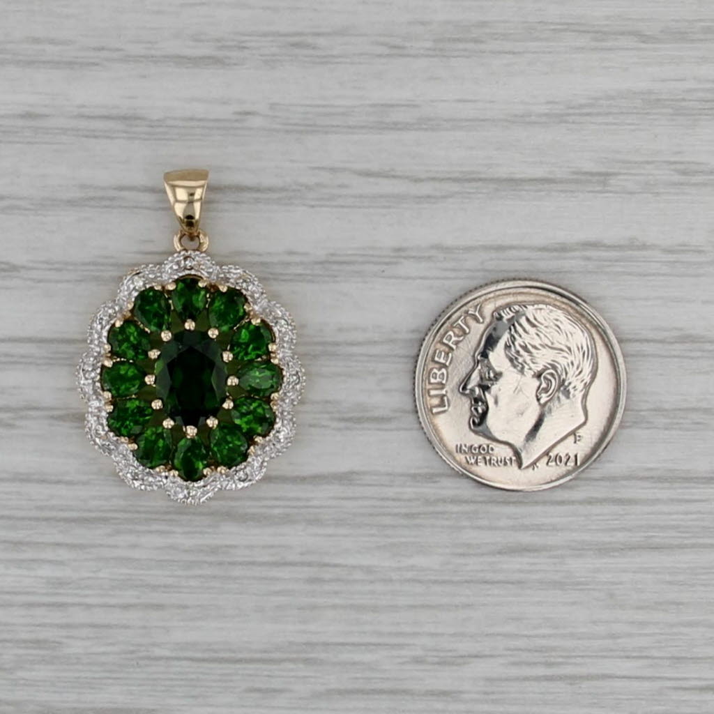 2.84ctw Chrome Diopside Diamond Halo Flower Pendant 10k Yellow Gold