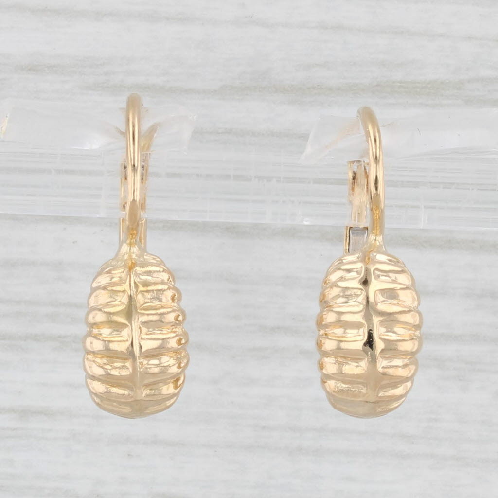 Light Gray Scalloped Croissant Drop Earrings 18k Yellow Gold Lever Backs