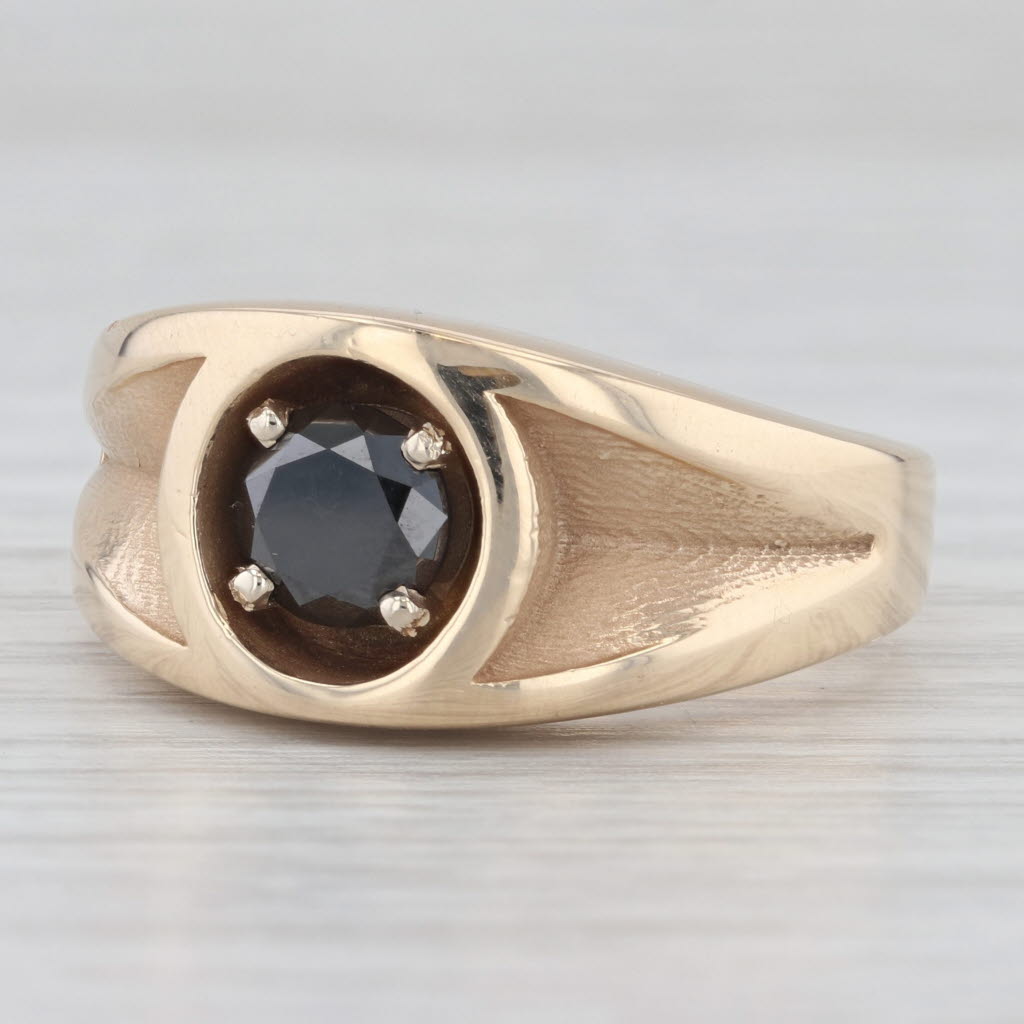 Light Gray 1ct Black Diamond Solitaire Men's Ring 14k Yellow Gold Size 10.75-11