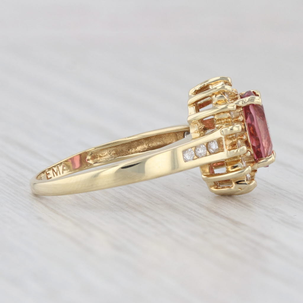 Light Gray 1.70ctw Pink Tourmaline Diamond Halo Ring 18k Yellow Gold Size 6.5