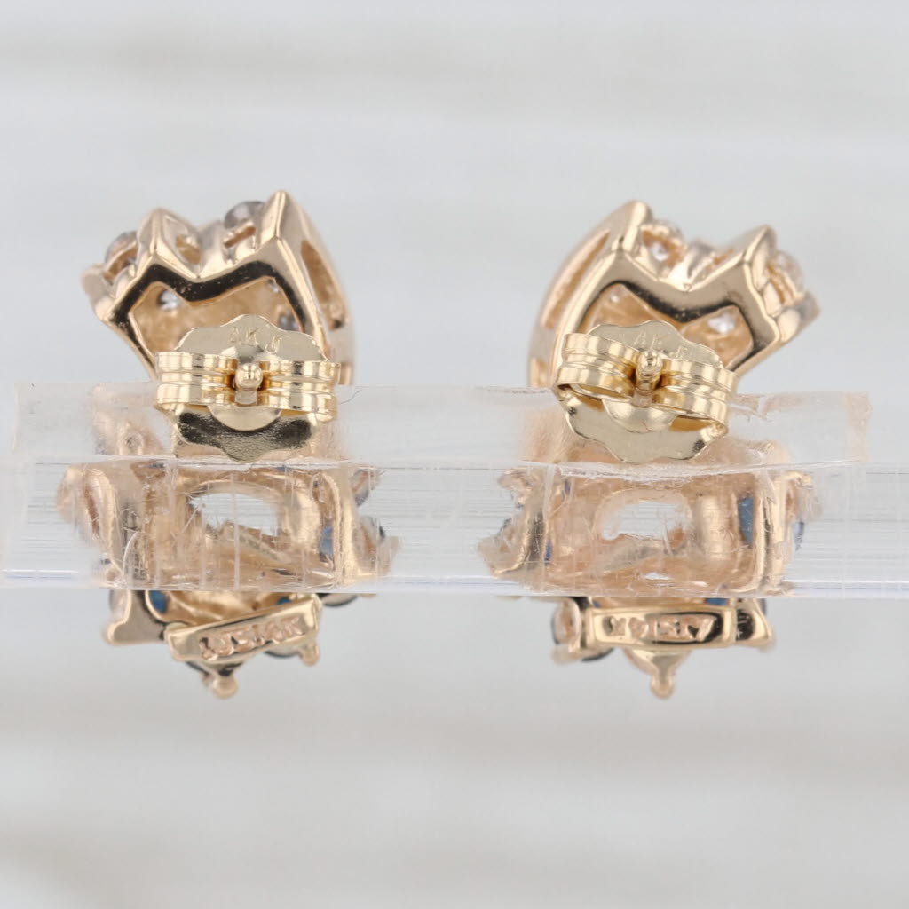 0.86ctw Sapphire Diamond Stud Earrings 14k Yellow Gold Studs