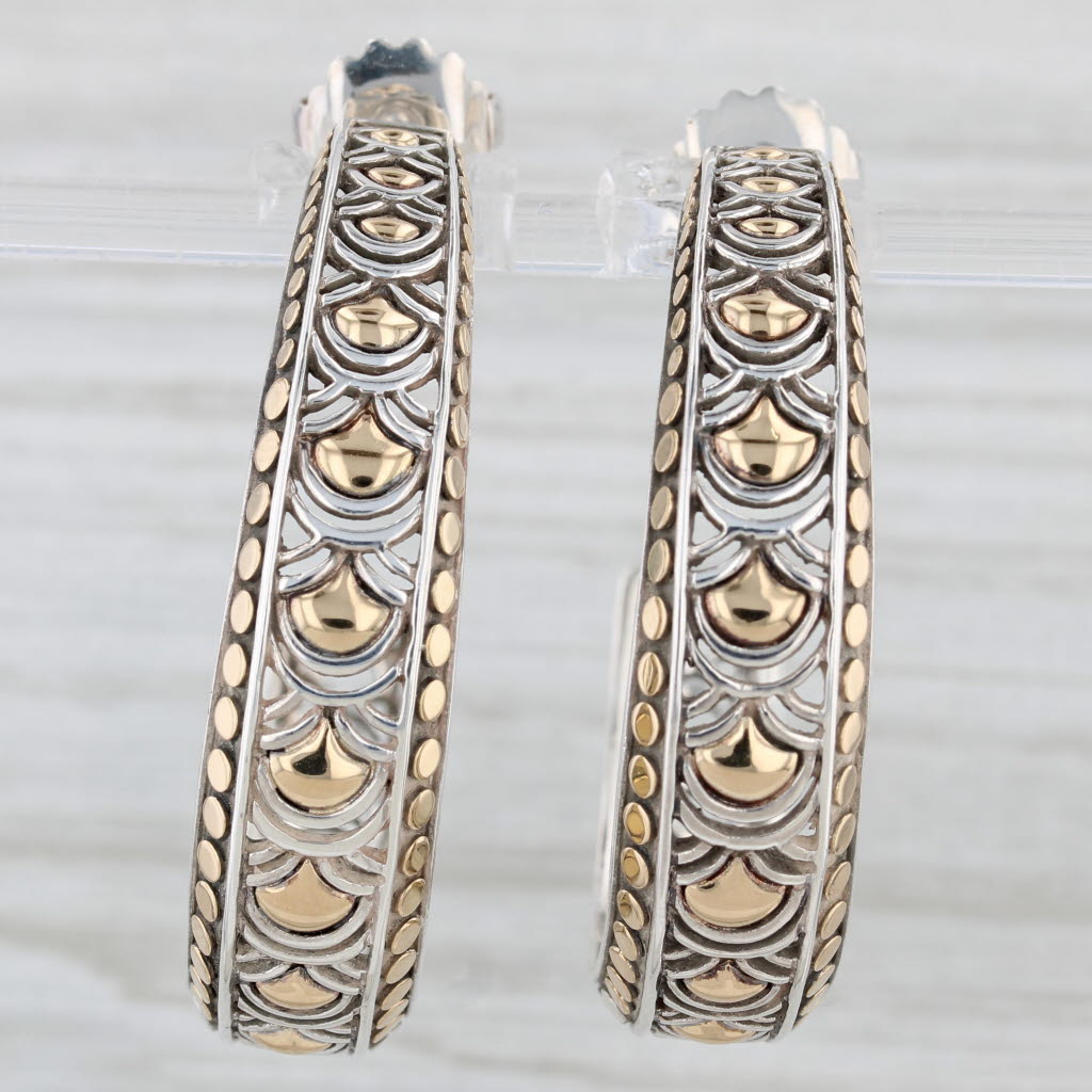 Light Gray John Hardy Naga Statement Hoop Earrings Sterling Silver 18k Gold Round Hoops